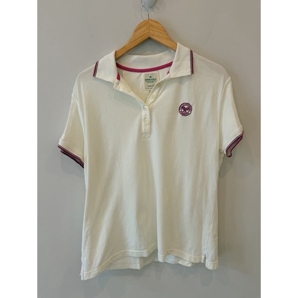 Wimbledon Polo Shirt Women Size 18 White Pink Logo All‎ England Tennis Club